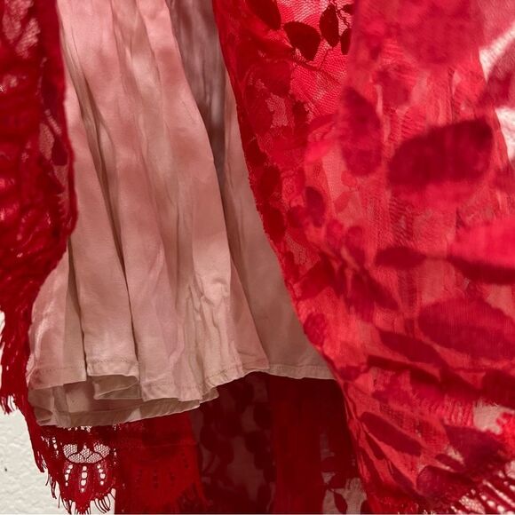 Free People Floral Mesh Lace Dress Red Size 6 - Picture 10 of 15